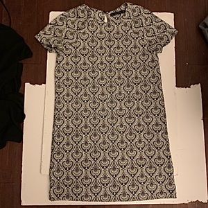 ZARA A LINE MOD RETRO MINI DRESS BLACK WHITE PATTERN METALLIC